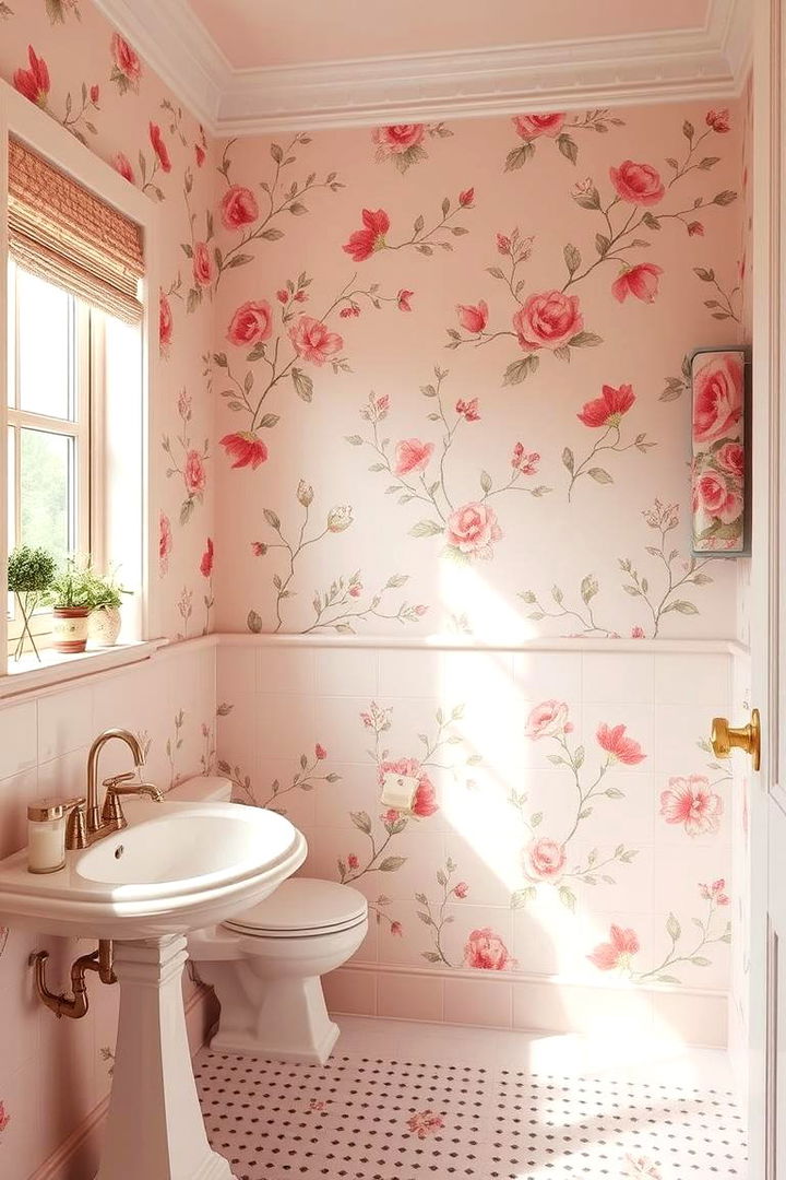 Pink Bathroom with Floral Patterns - 22 Pink Bathroom Ideas