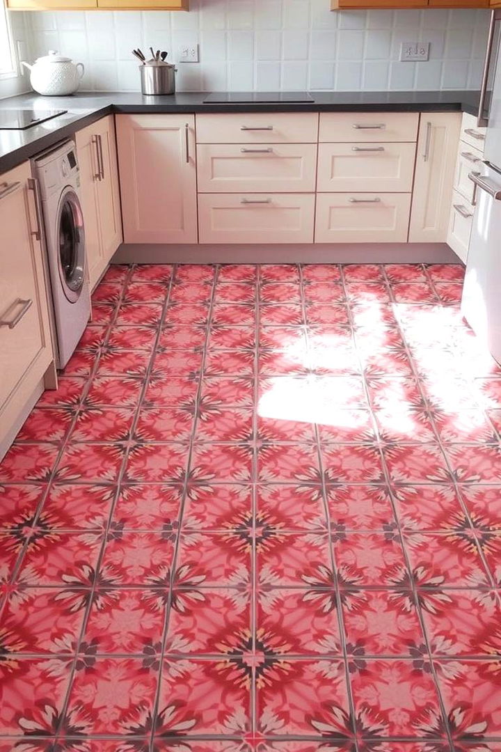 Pink Patterned Floor - 22 Pink Kitchen Ideas