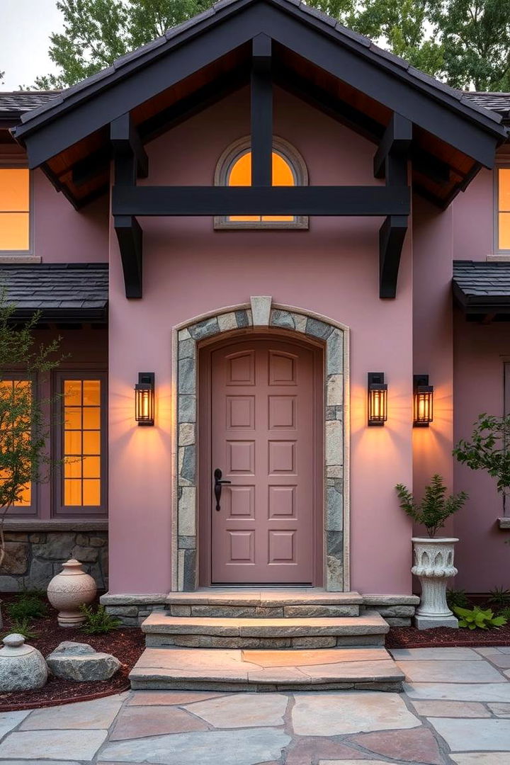 Pink with Natural Stone - 22 Pink House Exterior Ideas