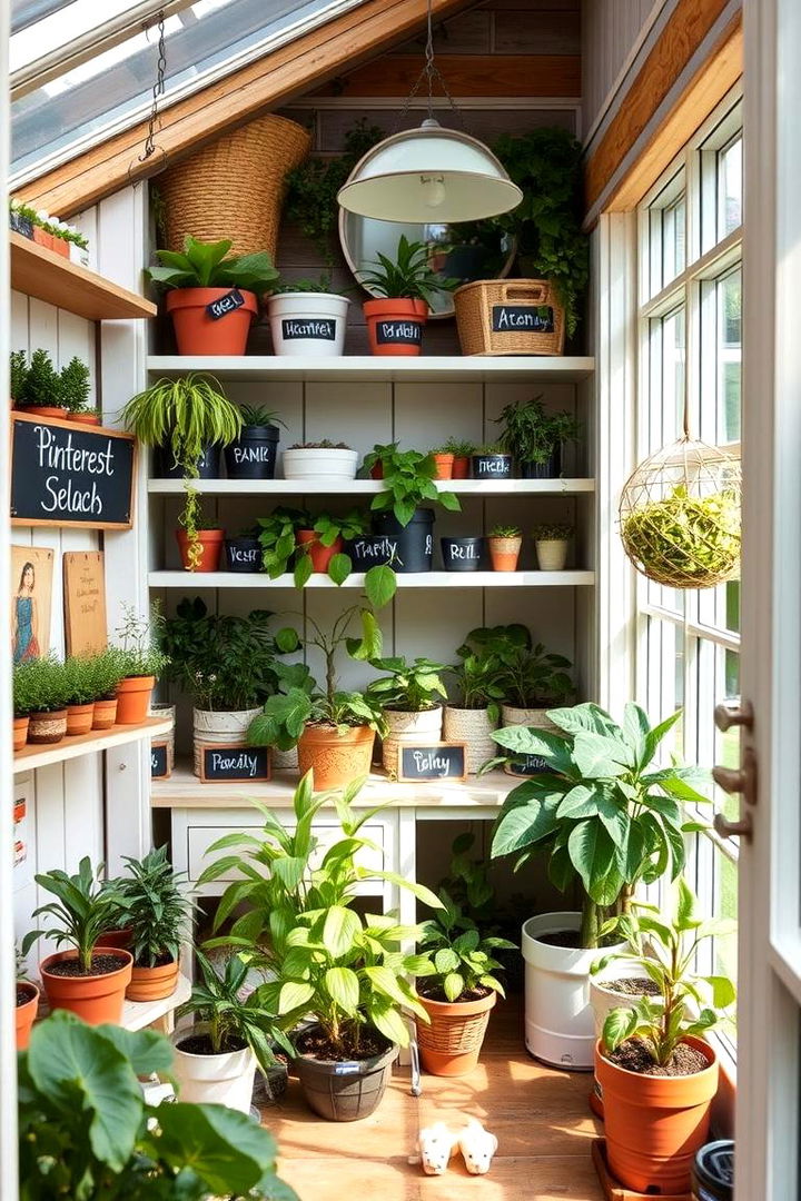 Pinterest Inspired Shelving with Chalkboard Labels - 22 Greenhouse Shelving Ideas