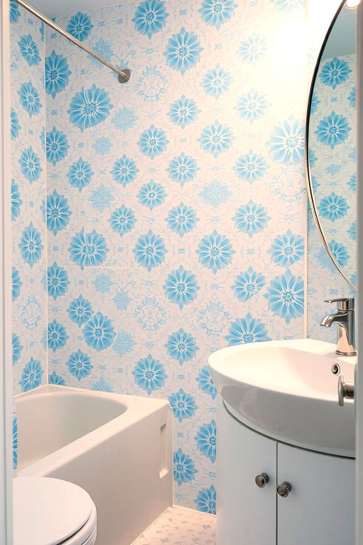 Playful Blue Subtle Patterns - 22 Blue and White Bathroom Ideas