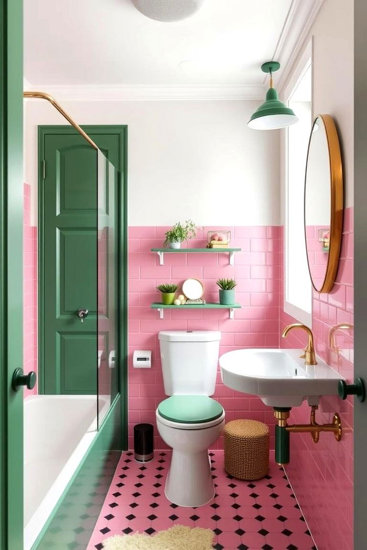 Playful Bold Tiles with Elegant Furnishings - 22 Pink and Green Bathroom Design Ideas