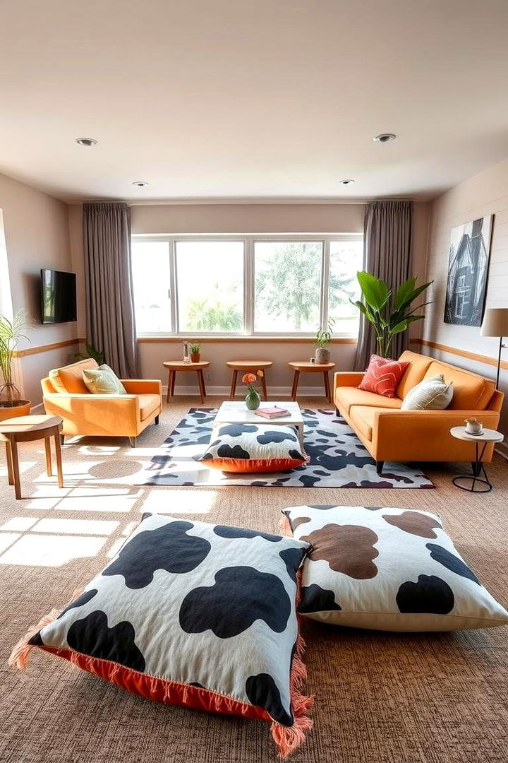 Playful Cow Print Floor Cushions - 22 Cow Print Room Decor Ideas