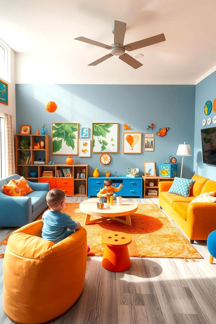 Playful Family Space - 22 orange and blue living room ideas