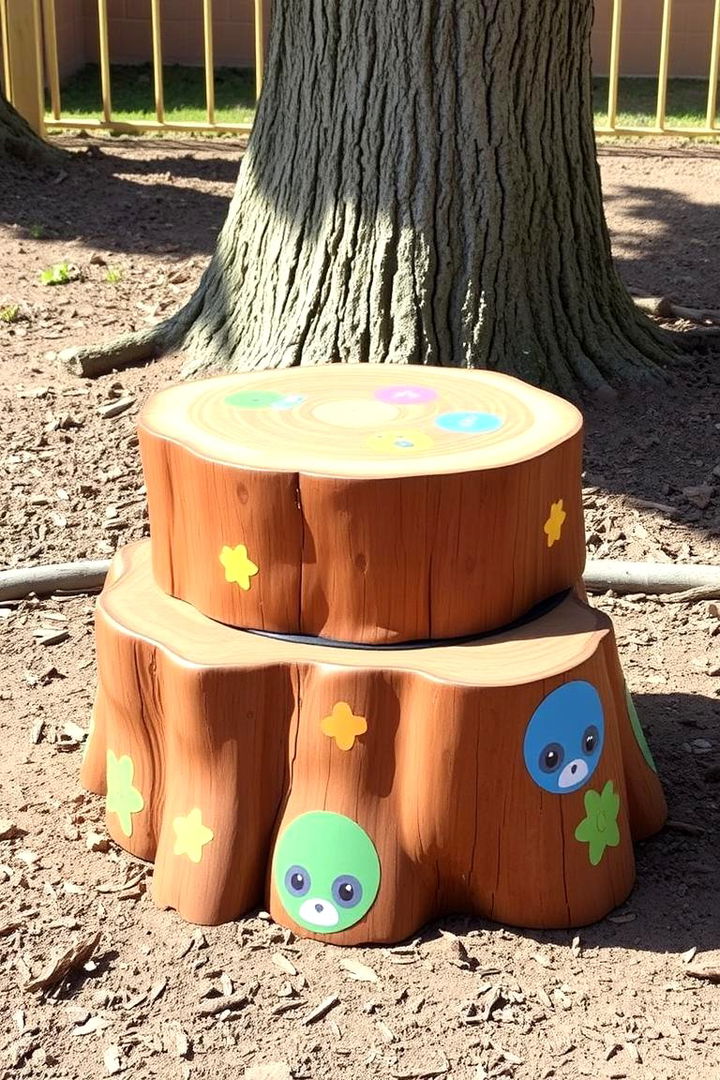 Playful Kids Seat - 22 Tree Stump Decorating Ideas