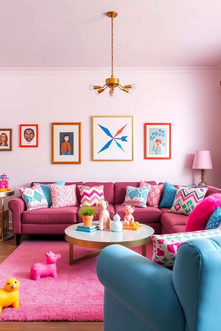 Playful Mix of Decor in Pink and Blue - 22 Pink and Blue Living Room Ideas