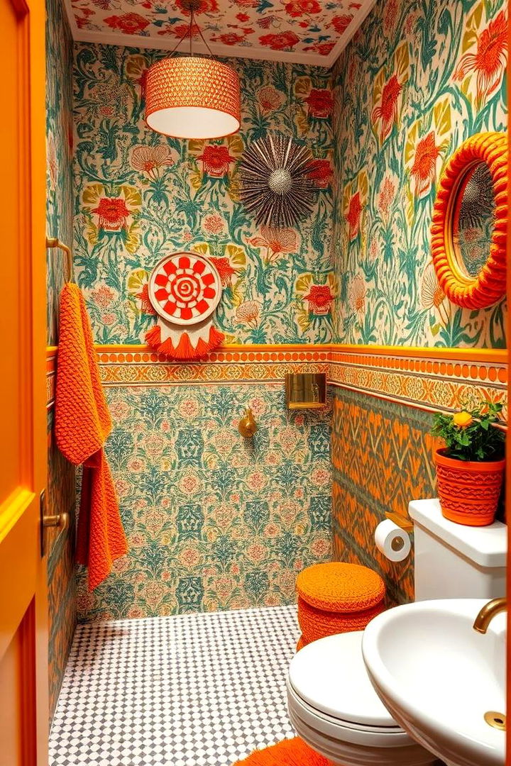 Playful Pattern Mixing - 22 Orange Bathroom Ideas
