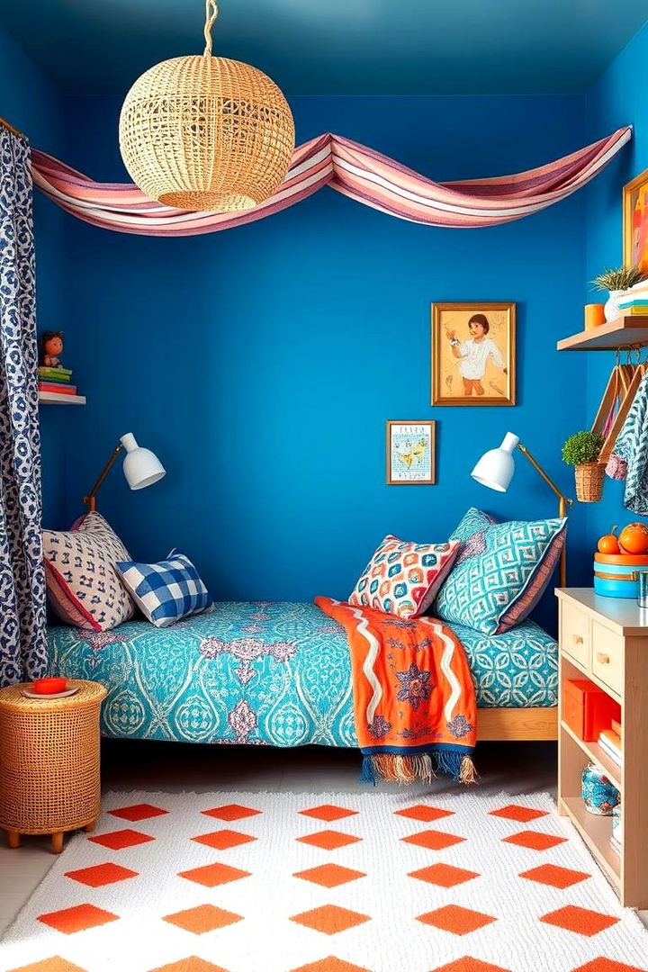 Playful Patterned Accents - 22 Girls Blue Bedroom Ideas