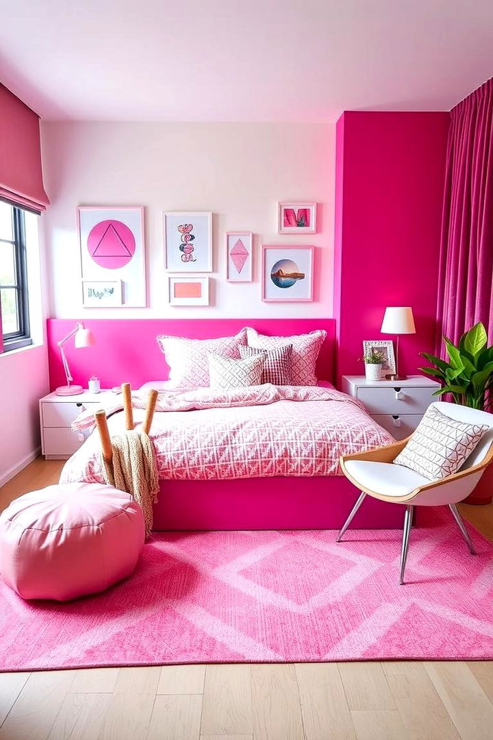 Playful Pink with Geometric Decor - 22 Pink Bedroom Ideas