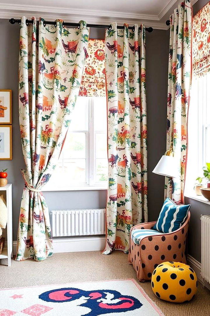 Playful Prints Adding Character with Mixed Patterns - 22 What Color Curtains Go With Gray Walls