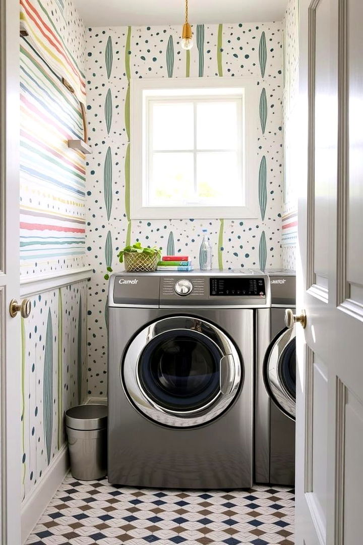 Playful Stripes and Dots - 22 Laundry Room Wallpaper Ideas