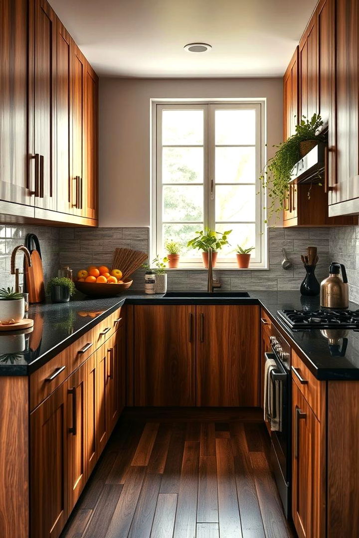 Playful Texture Combinations - 22 kitchen with brown cabinets and black countertops ideas