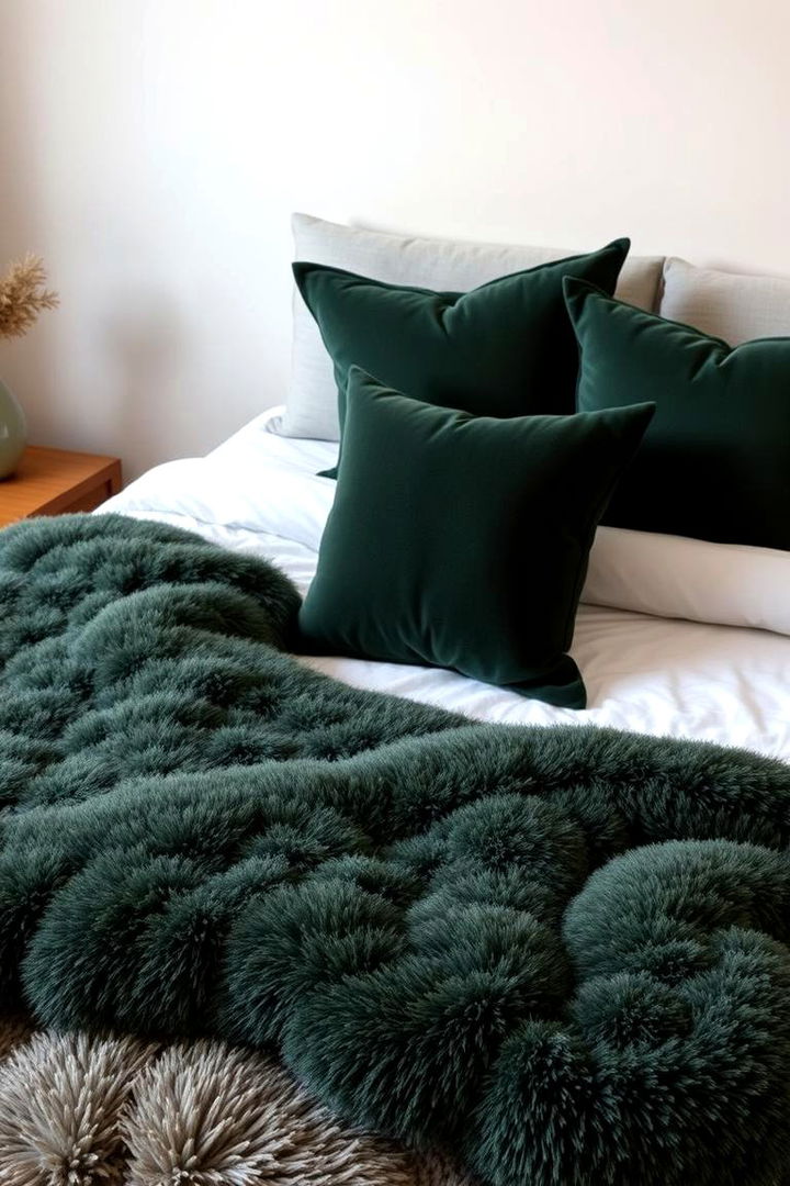 Plush Textures with Dark Green Accents - 22 Dark Green Bedroom Ideas