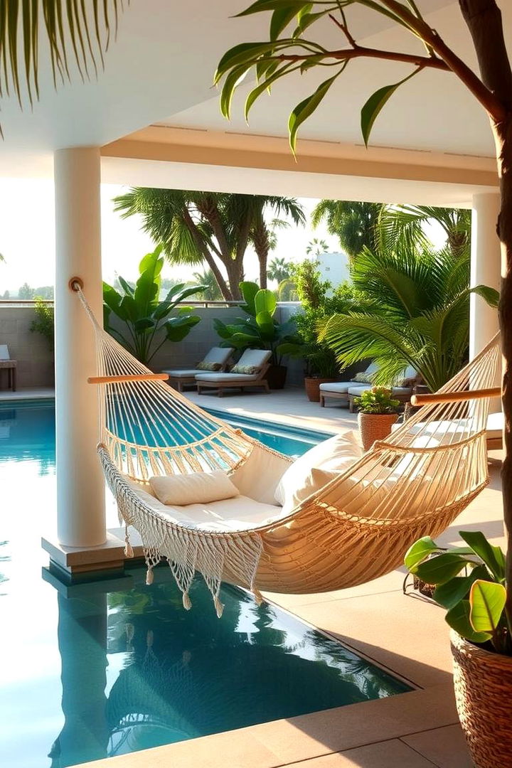 Poolside Lounge with Hammock - 22 Pool Patio Ideas
