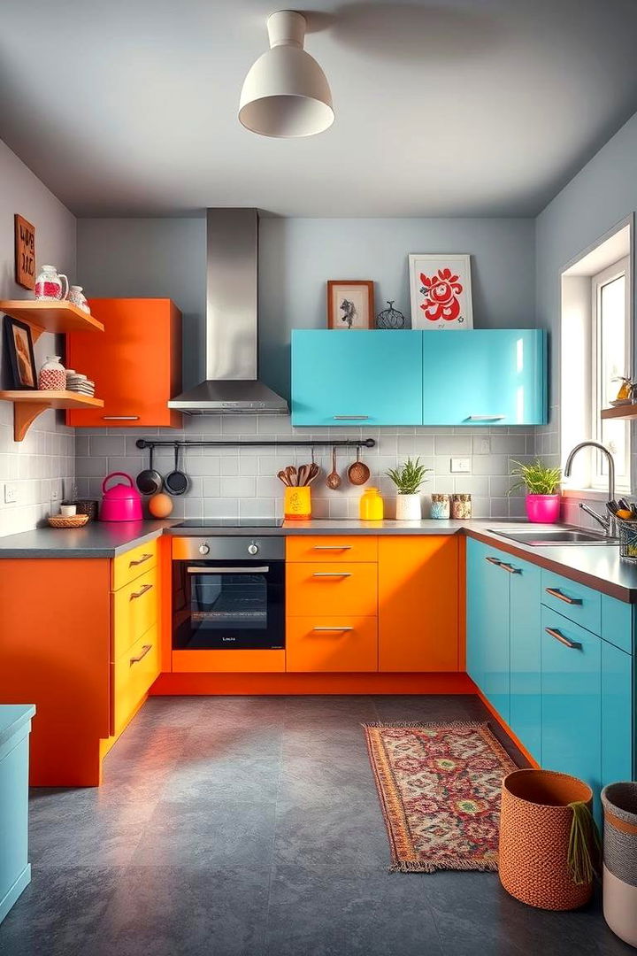 Pops of Color Contrast - 22 Kitchens With Grey Floors