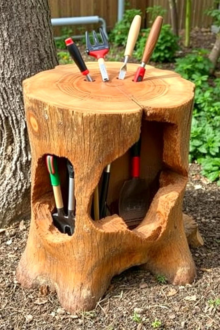 Practical Storage Solution - 22 Tree Stump Decorating Ideas