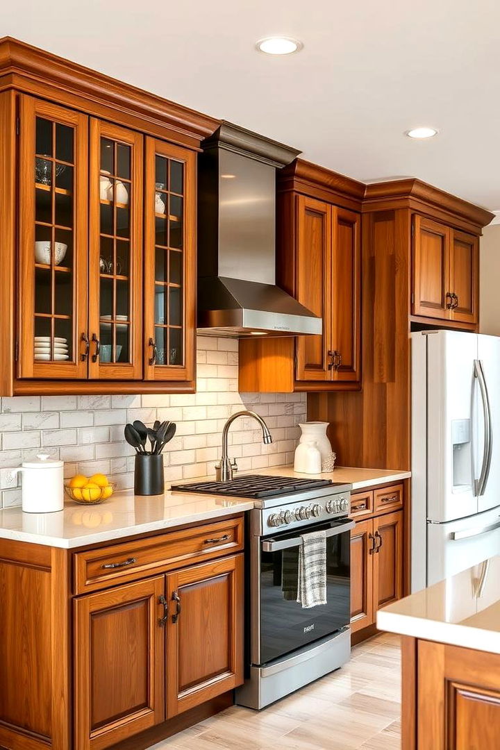 Practical Storage and Space Optimization - 22 Natural Cherry Kitchen Cabinets