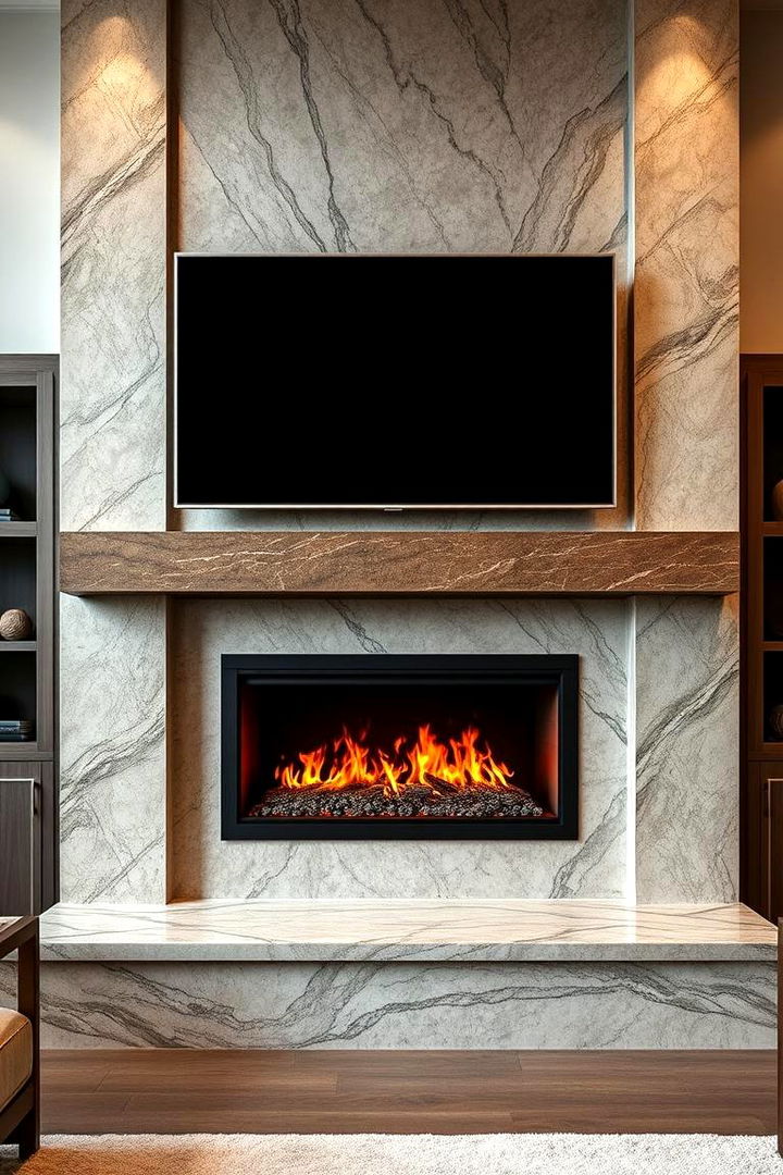 Premium Material Combinations - 22 Linear Fireplace Ideas With Tv Above