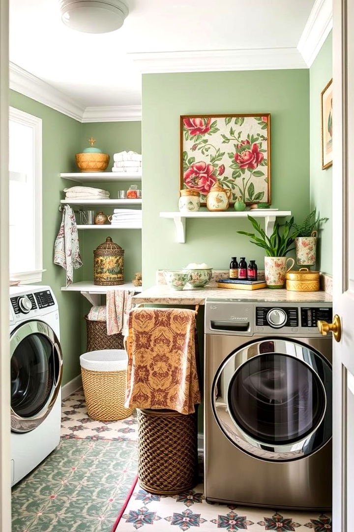 Printed Textiles - 22 Sage Green Laundry Room Ideas