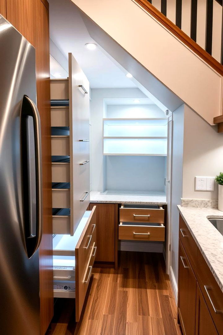 Pull Out Pantry Magic - 22 Under Stair Storage Ideas