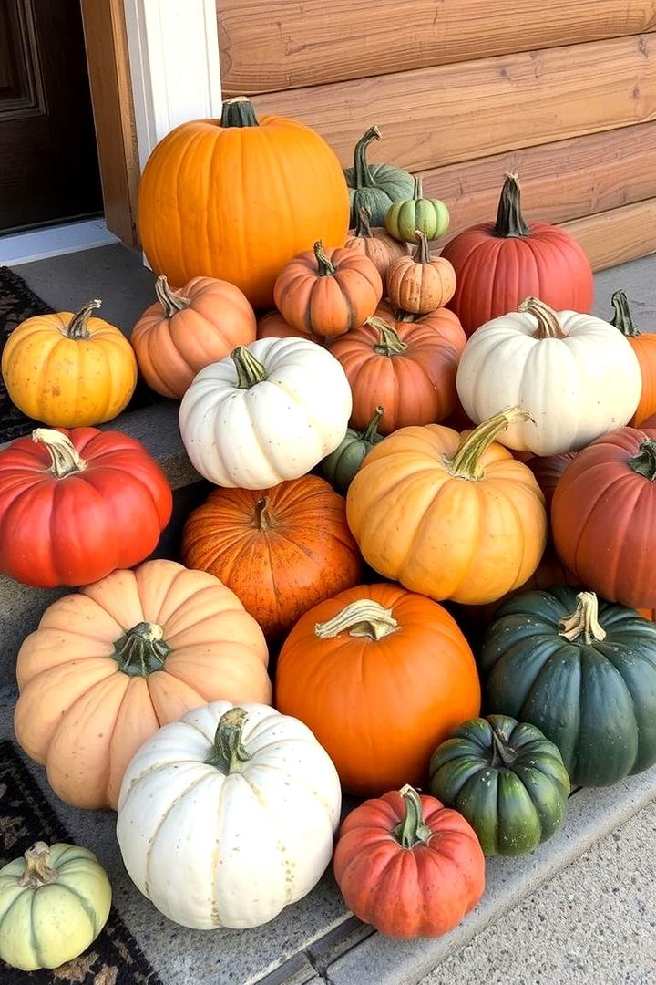 Pumpkins of Various Sizes and Colors - 22 Front Door Fall Decor Ideas