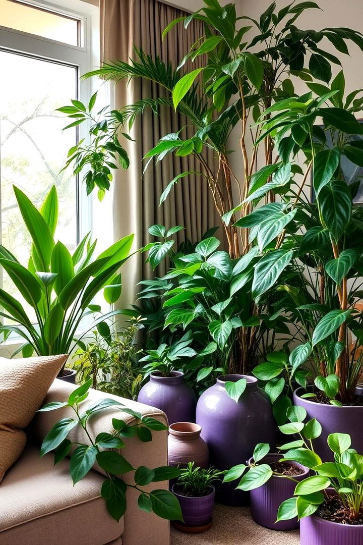 Purple Indoor Garden Integration - 22 Purple Living Room Ideas