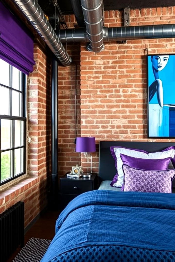 Purple Industrial Chic - 22 Blue and Purple Bedroom Ideas