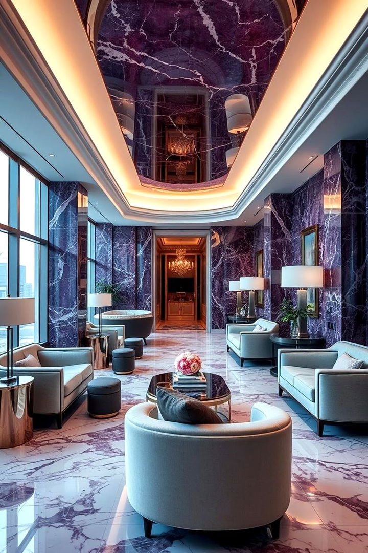 Purple Marble Accents - 22 Purple Living Room Ideas