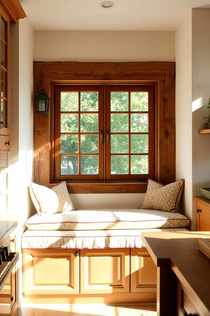 Quaint Window Seat Nook - 22 Country Kitchen Ideas