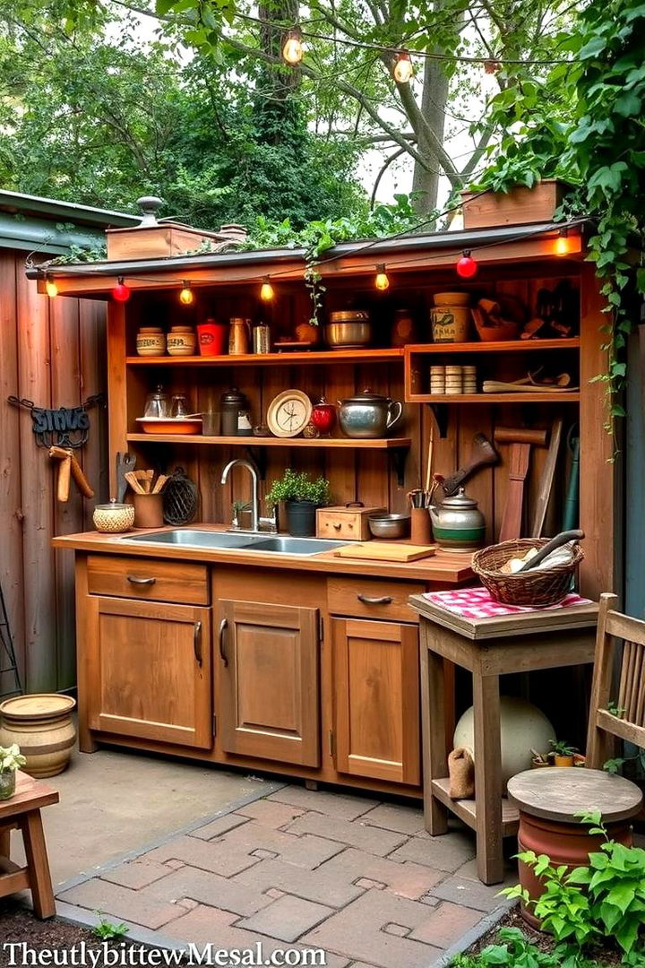 Quirky Mud Kitchen with Vintage Finds - 22 Mud Kitchen Ideas