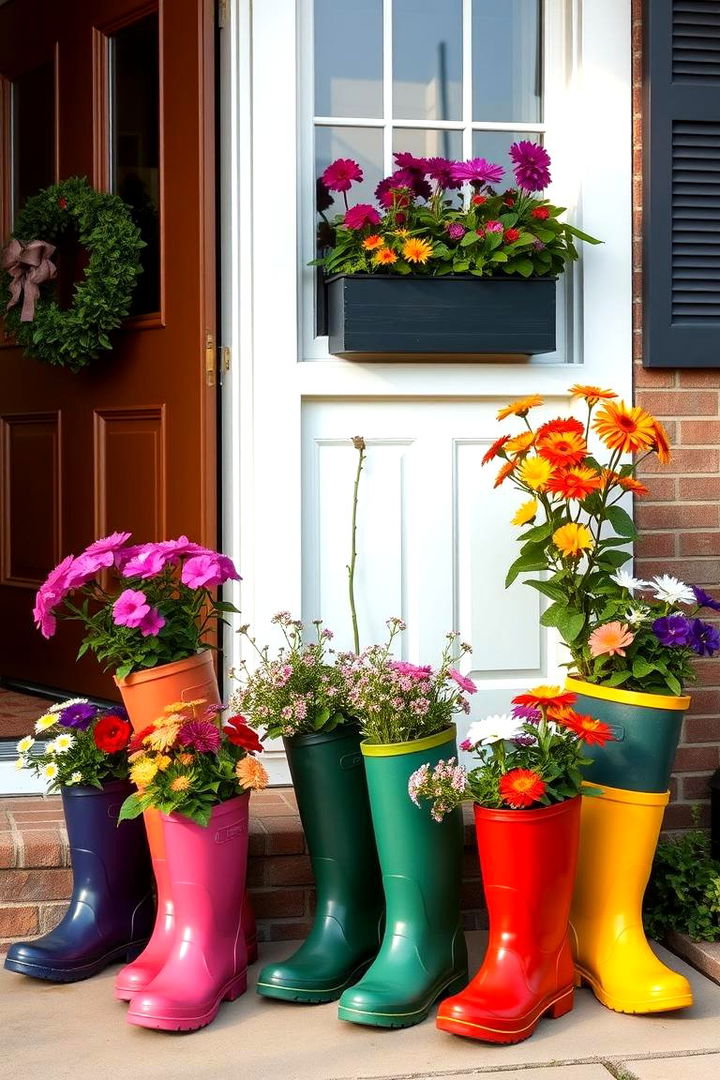 Quirky Rain Boot Planters - 22 Spring Front Door Decor Ideas