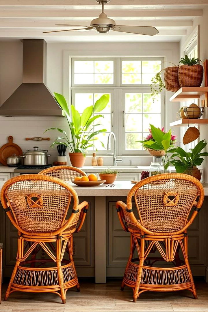 Radiant Rattan Accents - 22 Tropical Kitchen Ideas