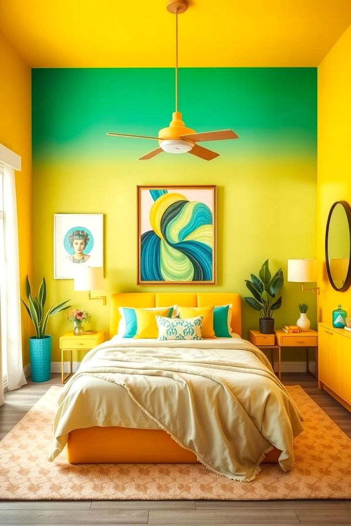 Radiant Yellow and Teal Combination - 22 Bedroom Painting Ideas With Two Colors