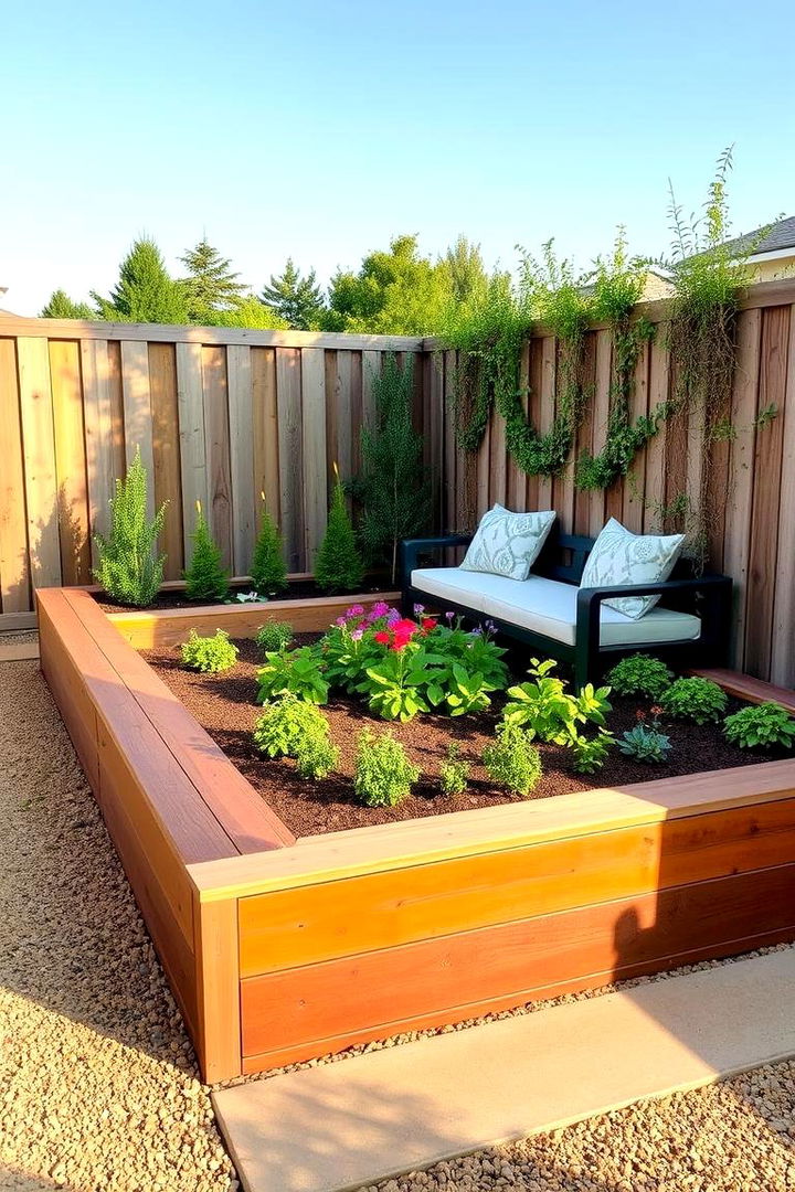 Raised Garden Bed with Integrated Seating - 22 Raised Garden Bed Along Fence Ideas