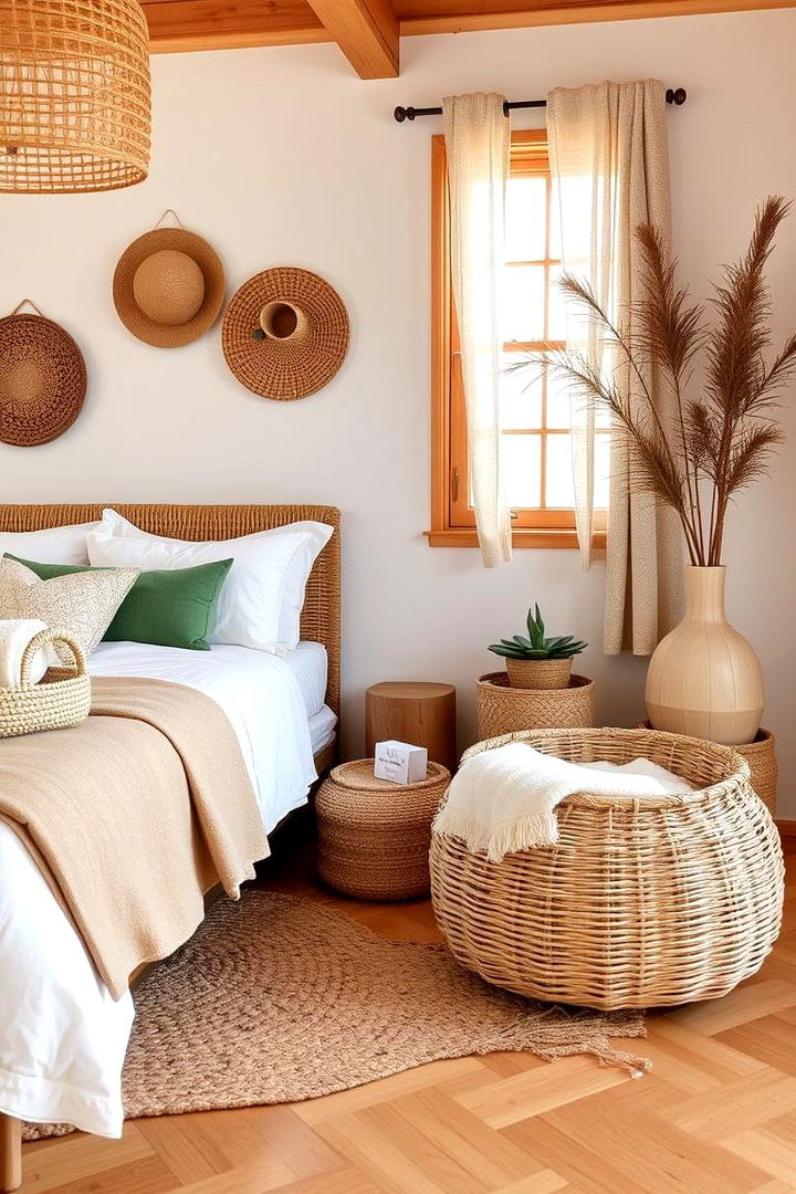Rattan Accent Baskets and Rugs - 22 rattan bedroom furniture ideas