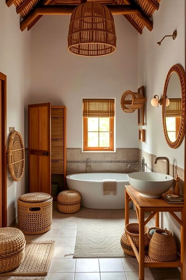 Rattan Accents and Woven Textures - 22 Tropical Bathroom Ideas