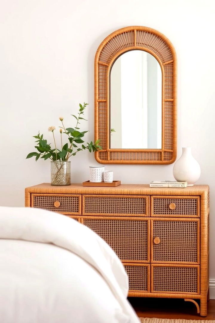 Rattan Dresser and Mirror Combo - 22 rattan bedroom furniture ideas