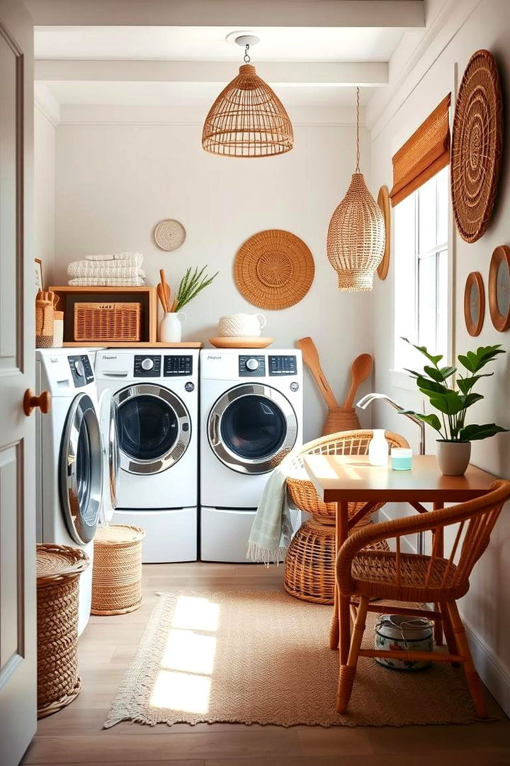 Rattan Furniture and Decor - 22 Boho Laundry Room Ideas