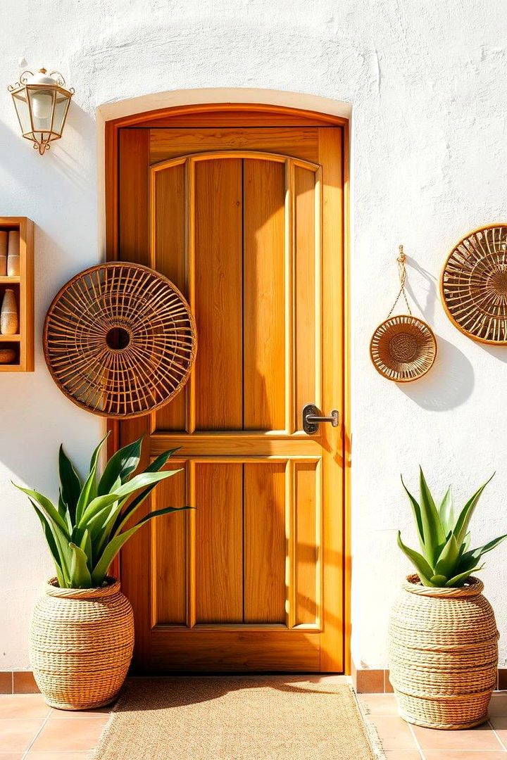 Rattan Style Door Accents - 22 Summer Front Door Decor Ideas