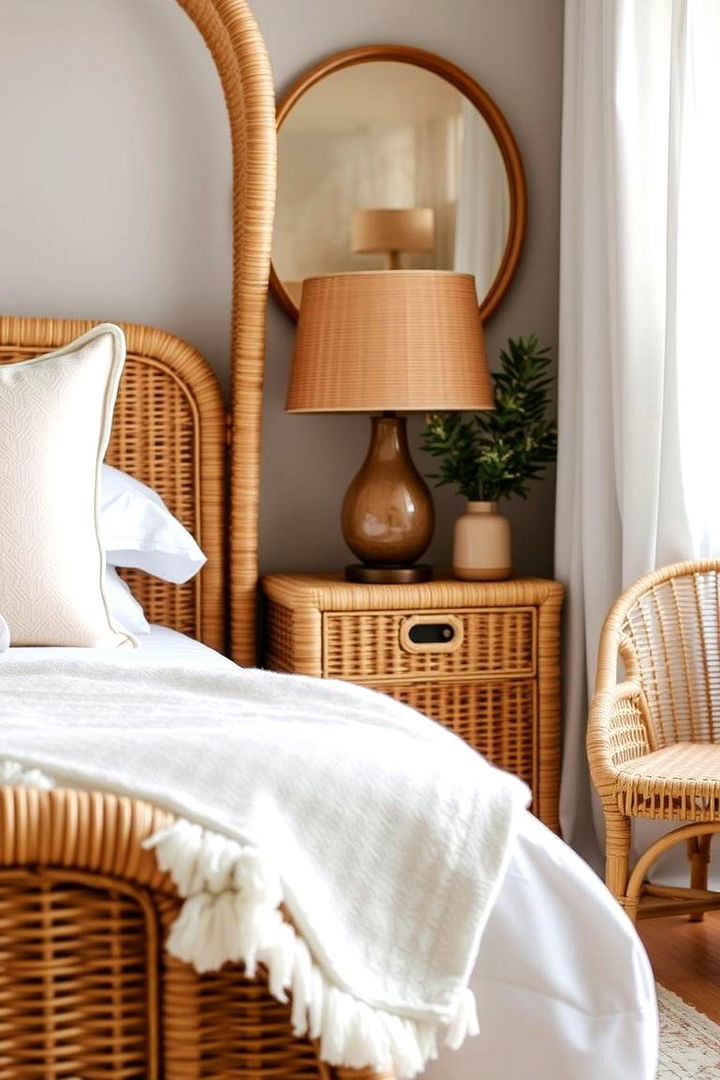 Rattan and Wicker Accents - 22 Boho Beach Bedroom Ideas