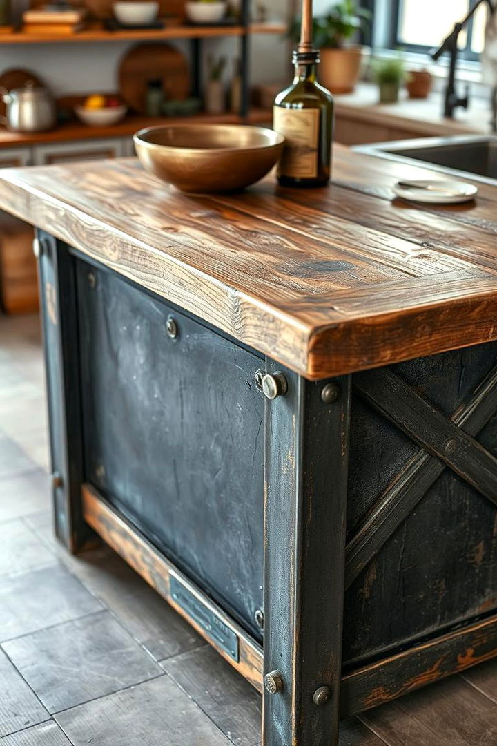Reclaimed Metal and Wood Fusion - 22 Rustic Kitchen Island Ideas