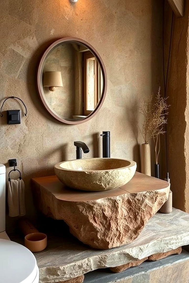 Reclaimed Stone Basin - 22 Small Green Bathroom Ideas