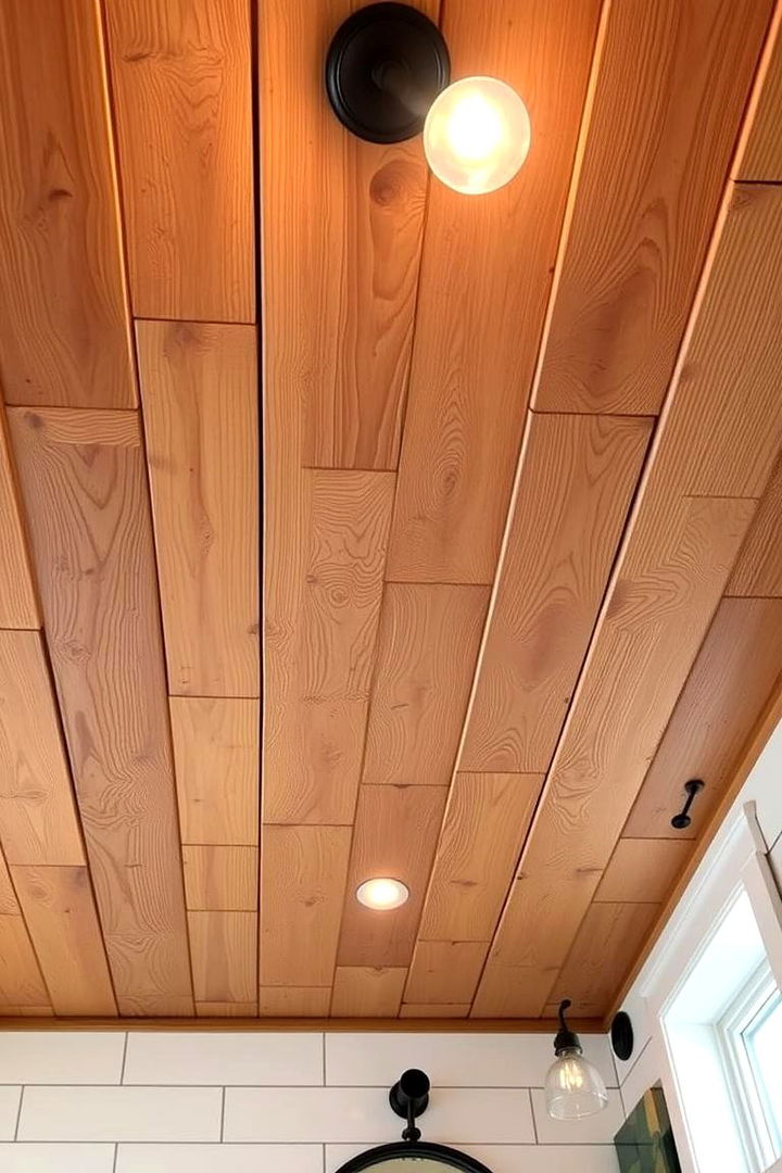 Reclaimed Wood Accents - 22 Bathroom Ceiling Ideas