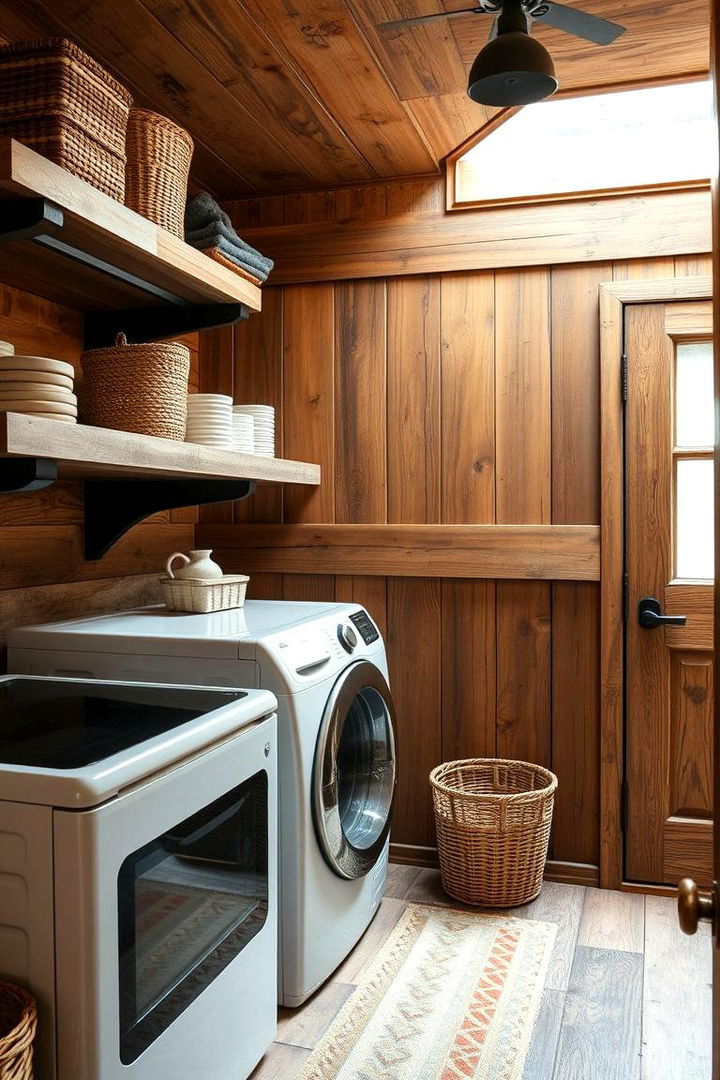 Reclaimed Wood Accents - 22 Boho Laundry Room Ideas
