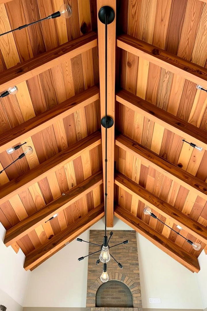 Reclaimed Wood Accents for Natural Warmth - 22 Vaulted Ceiling Lighting Ideas