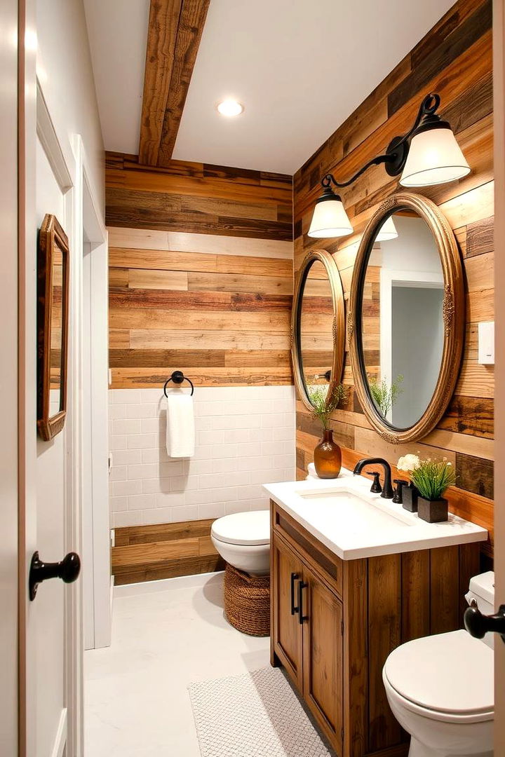 Reclaimed Wood Details Adding Character - 22 Modern Farmhouse Bathroom Ideas