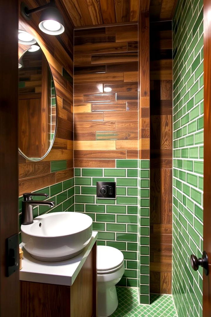 Reclaimed Wood and Green Tiles - 22 Green Powder Room Ideas