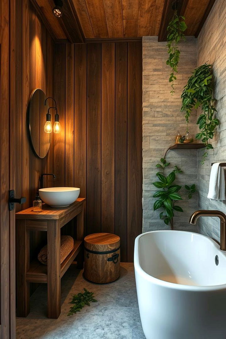Reclaimed Wood and Natural Stone Fusion - 22 Greenhouse Bathroom Ideas