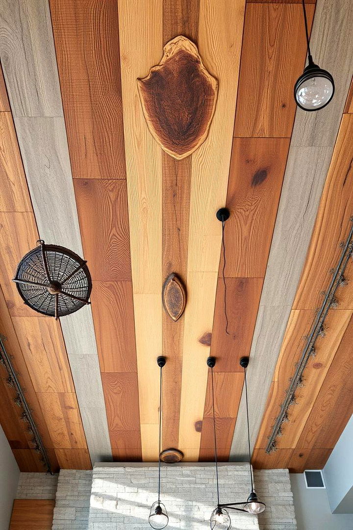 Reclaimed Wood and Stone Fusion - 22 Rustic Ceiling Ideas