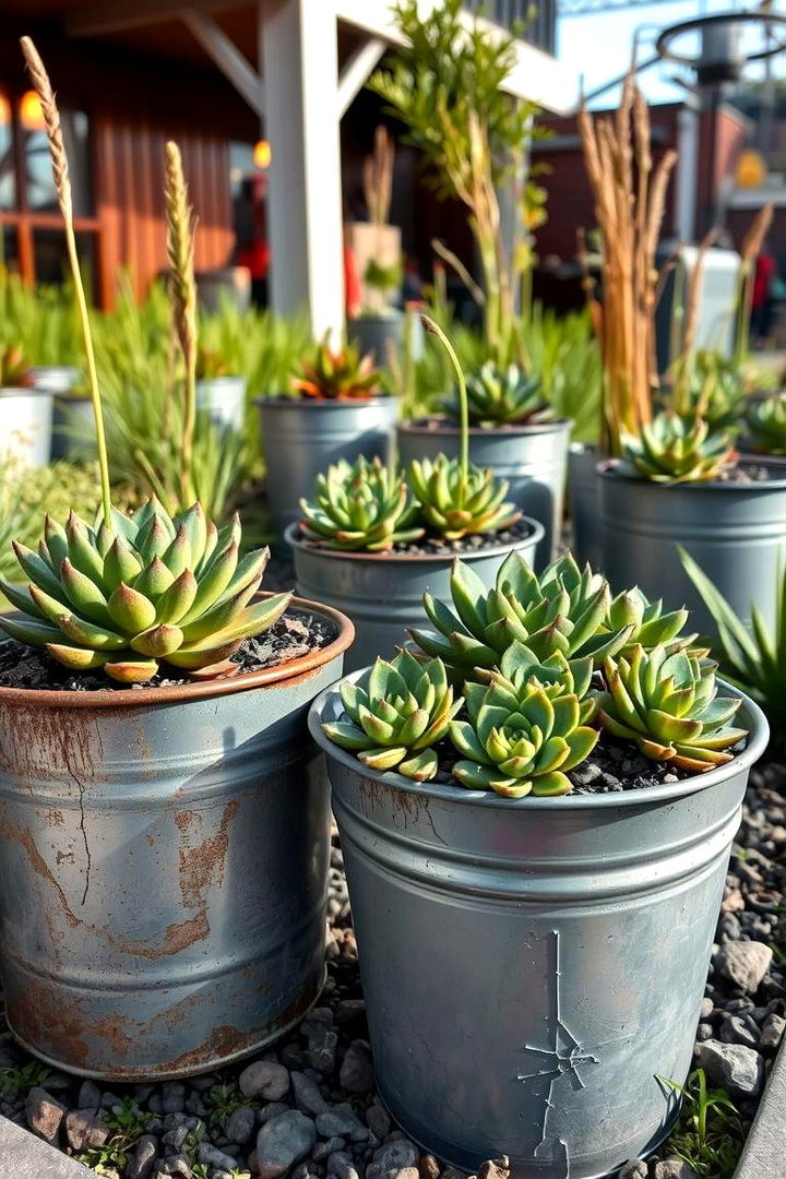 Recycled Metal Buckets - 22 Outdoor Succulent Container Ideas